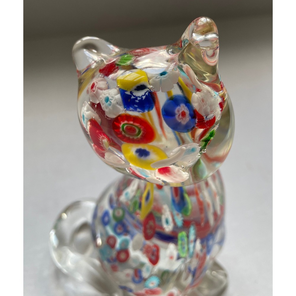 Vintage Murano Glass Handmade Millefiori Cat Multicolor Glass Figurine - Picture 4 of 7